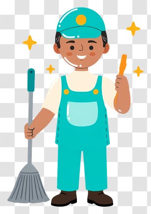 Cleaning Worker - Cartoon Cleaner With Broom And Brush Transparent PNG