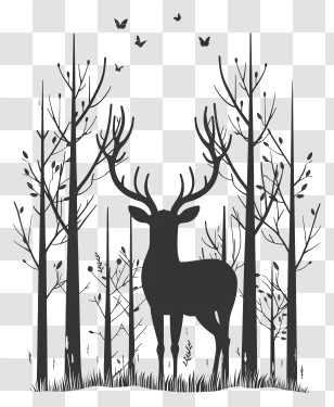 Deer Silhouette - Silhouette Of Deer In Forest Transparent PNG