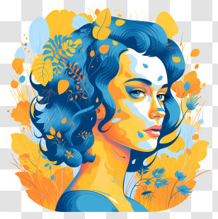 Katy Perry - Artistic Portrait Of A Woman With Blue Hair And Flowers Transparent PNG