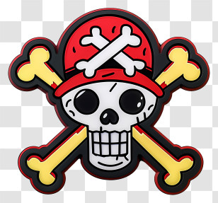 One Piece Jolly Roger - Cartoon Skull And Crossbones With Red Cap Transparent PNG