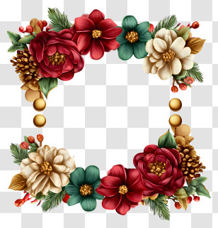 Christmas Wreath Rectangle - Red And Green Floral Square Wreath Transparent PNG