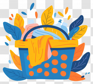 Laundry Basket - Colorful Laundry Basket With Cleaning Supplies Transparent PNG