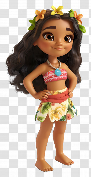 Hawaii Girl Cartoon - Smiling Girl Character In Tropical Attire Transparent PNG