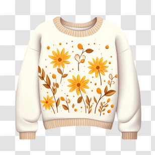 Christmas Sweater - Sweater With Yellow Floral Decorations Transparent PNG