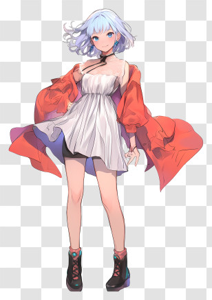 Beautiful Cute Anime Girl - Anime Girl In White Dress And Red Jacket Transparent PNG