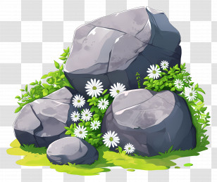 Flowering Shrubs - Rocks And Plants Illustration Transparent PNG