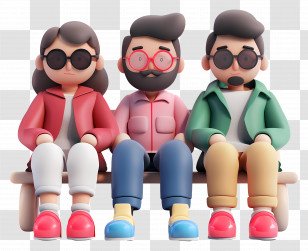 People Sitting - Three Cartoon People On Bench Transparent PNG