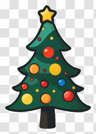 Xmas - Festive Cartoon Christmas Tree With Ornaments Transparent PNG