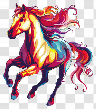 Horse - Colorful Galloping Horse Illustration Transparent PNG