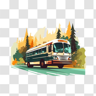 Rural Transit Day - Scenic Bus Ride Through Forest Transparent PNG