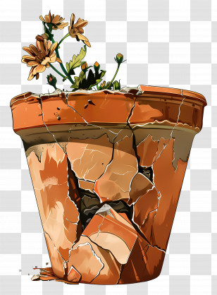 Broken Flower Pot - Broken Flower Pot With Blooming Plant Transparent PNG