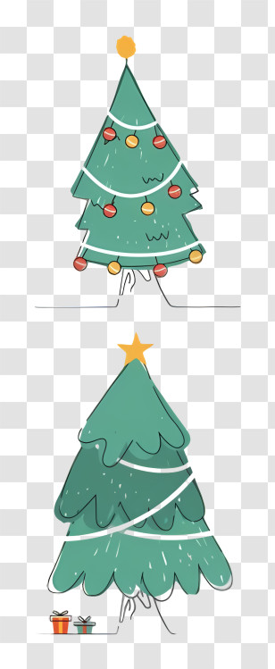 Christmas Tree - Cartoon Christmas Trees With Decorations And Gifts Transparent PNG