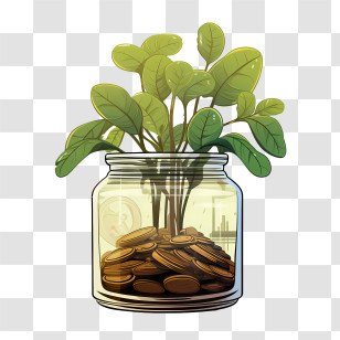 World Thrift Day - Money Plant In Jar With Coin Illustration Transparent PNG