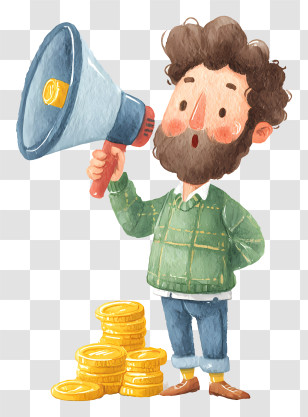 Man Holding Megaphone - Man Announcing Financial Offer Transparent PNG