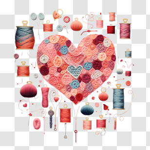 I Love Yarn Day - Heart Made Of Buttons And Sewing Supplies Transparent PNG