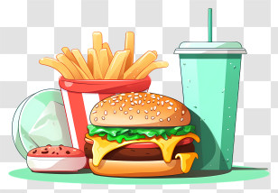 Fast Food Restaurant - Fast Food Meal With Burger, Fries, And Soda Transparent PNG