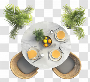 Table Top View - Dining Table With Plates And Plants Transparent PNG