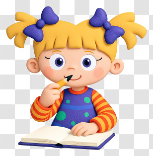 Rugrats Thinking - Thoughtful Girl With Pencil Transparent PNG