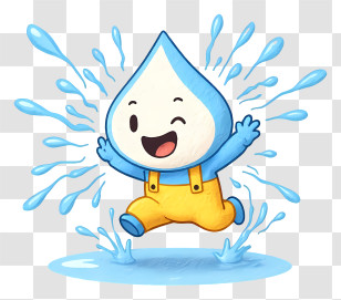 Water Drop Mascot - Winking Water Drop Splash Transparent PNG
