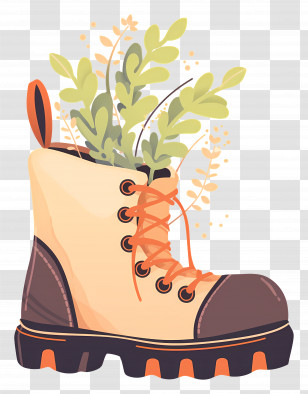 Hiking Boot - Illustration Of A Boot With Green Plants Transparent PNG
