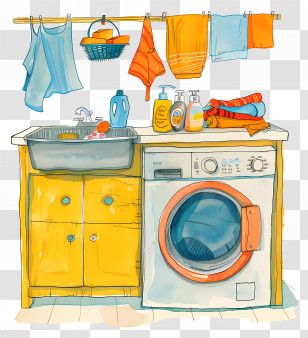 Laundry Room With Washing Machine And Sink - Illustrated Laundry Room With Washing Machine And Sink Transparent PNG
