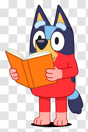 Bluey Reading Book - Blue Dog Cartoon Reading A Book Transparent PNG
