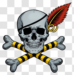 Pirate Skull And Crossbones - Pirate Skull With Feather Transparent PNG
