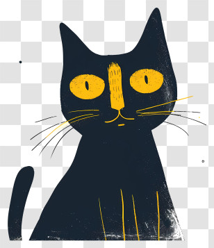 Minimalist Cat - Black Cat With Yellow Eyes Illustration Transparent PNG