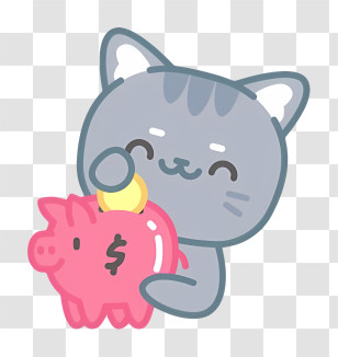 Cute Kitten - Cat Saving Money In Piggy Bank Transparent PNG
