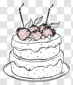 Cake Drawing - Sketch Cake With Candles And Fruits Transparent PNG