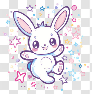 Kawaii - Cute Bunny With Stars Transparent PNG