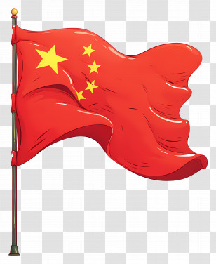 Flag Of China - Red Chinese Flag With Yellow Stars Waving Transparent PNG