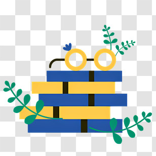 Stack Of Books - Stack Of Books With Glasses And Plants Transparent PNG