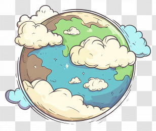 Planet Earth - Earth With Clouds In Cartoon Style Transparent PNG