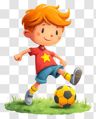 Cartoon Boy Playing Soccer - Cute Boy Kicking Soccer Ball Transparent PNG