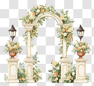 Wedding Altar Decor - Elegant Floral Arch With Lanterns Transparent PNG
