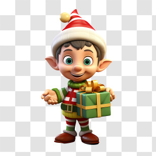 Christmas Elf - Happy Christmas Elf Holding A Gift Box Transparent PNG