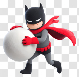 Batman Pushing Snowball - Cartoon Character With Snowball In Winter Transparent PNG