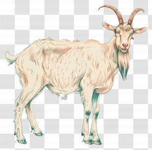 Goat - Illustration Of A White Goat With Horns Transparent PNG