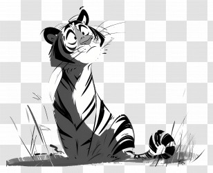Cartoon Tiger - Black And White Cartoon Tiger Illustration Transparent PNG