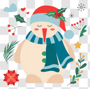 Snowman - Cute Snowman With Scarf And Hat Transparent PNG