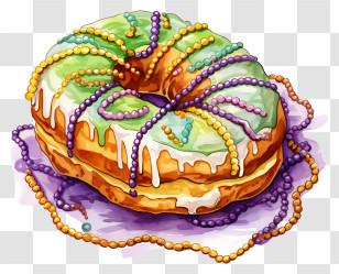 Mardi Gras - Colorful King Cake With Beads Transparent PNG
