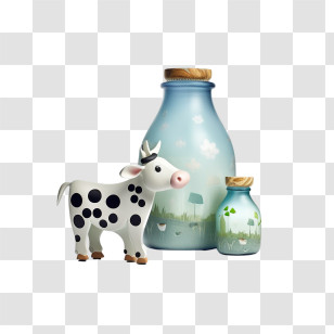 Farm Cow
 - Illustration Of Milk Bottles With A Cow Figurine Transparent PNG
