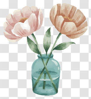 Cartoon - Watercolor Flowers In Vase Transparent PNG
