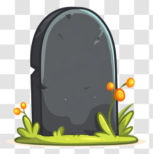 Headstone Emoji - Cartoon Tombstone With Flowers Transparent PNG