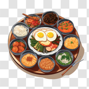 Korean Food - Breakfast Platter With Eggs And Side Dishes Transparent PNG