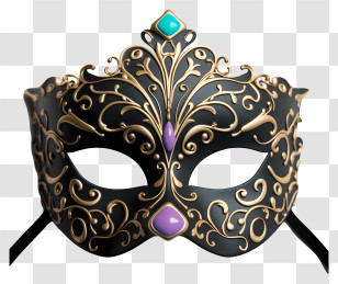 Realistic Style Masquerade Mask - Decorative Black And Gold Masquerade Mask Transparent PNG