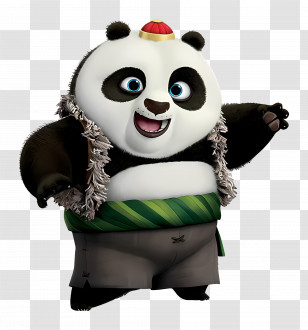 Bao Panda - Playful Cartoon Panda With Green Belt And Hat Transparent PNG
