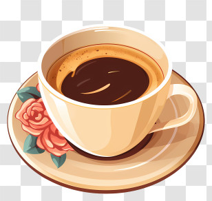 Coffee Cup - Cup Of Steaming Coffee With Floral Decoration Transparent PNG