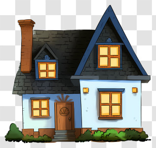 House - Cartoon House With Blue Roof Transparent PNG
